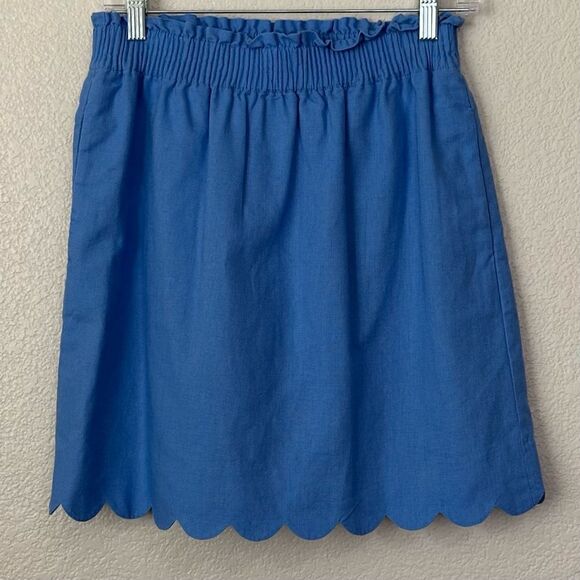 NWOT J. Crew Linen Blend Blue Scallop Hem Pull On Skirt - Picture 2 of 11